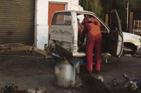 White Mk1 Hilux Pickup Breaking